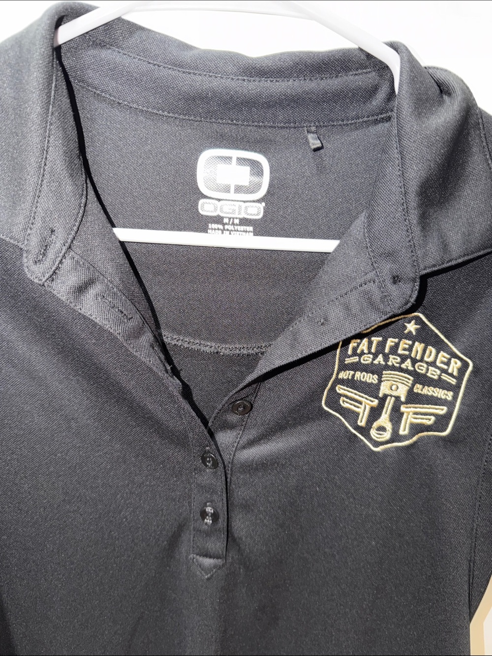 OGIO Black Polo with Gold Fat Fender Garage Patch